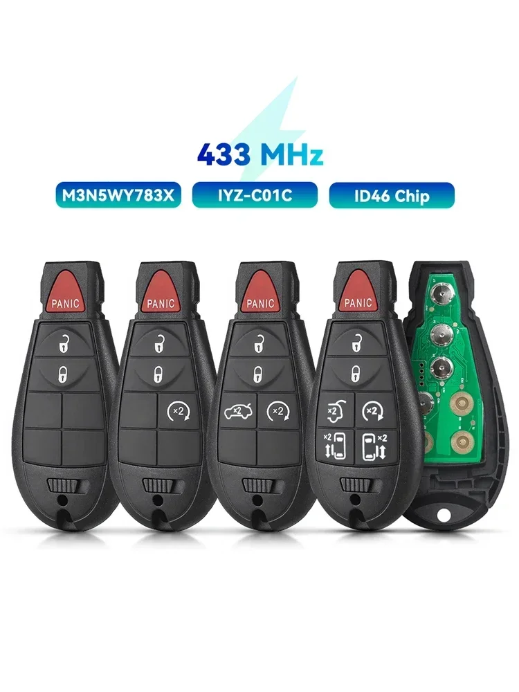 KEYYOU 433Mhz ID46 Pilot zdalnego sterowania do samochodów Chrysler Town & Country 300, Jeep Grand Cherokee, Dodge Caravan Journey IYZ-C01C — 2