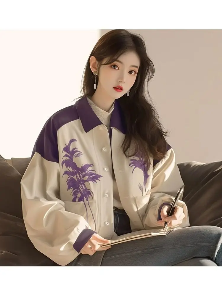 Floral Printed Coats Women Long Sleeve Casual Pullover Office Lady Casual Wear Tops Oversized