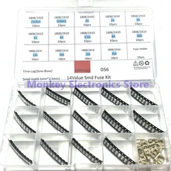 Kit de tubo de fusible de soplado lento de cerámica SMD, 160 piezas, 250V, 1808, 2410, modelo de corriente, 250ma, 500ma, 1a, con portafusibles