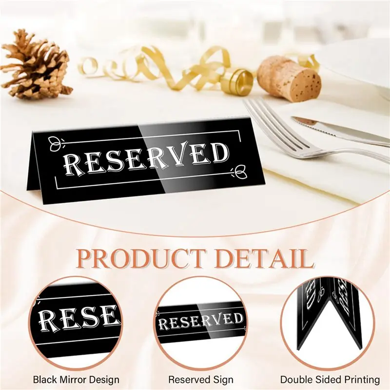 A20F-40PCS Reserved Table Signs, Acrylic Guest Reservation Table Tents Sign, Waterproof Background Double-Sided Seat Signs