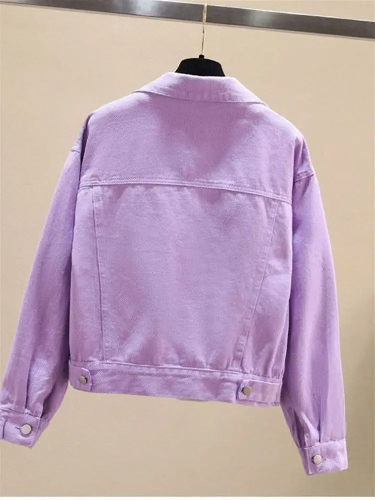 

ort Casual Women's Denim Jaet Loose Sle Student Top Colors Spring Autumn Outerwear Faion Cliant Commuter Wear