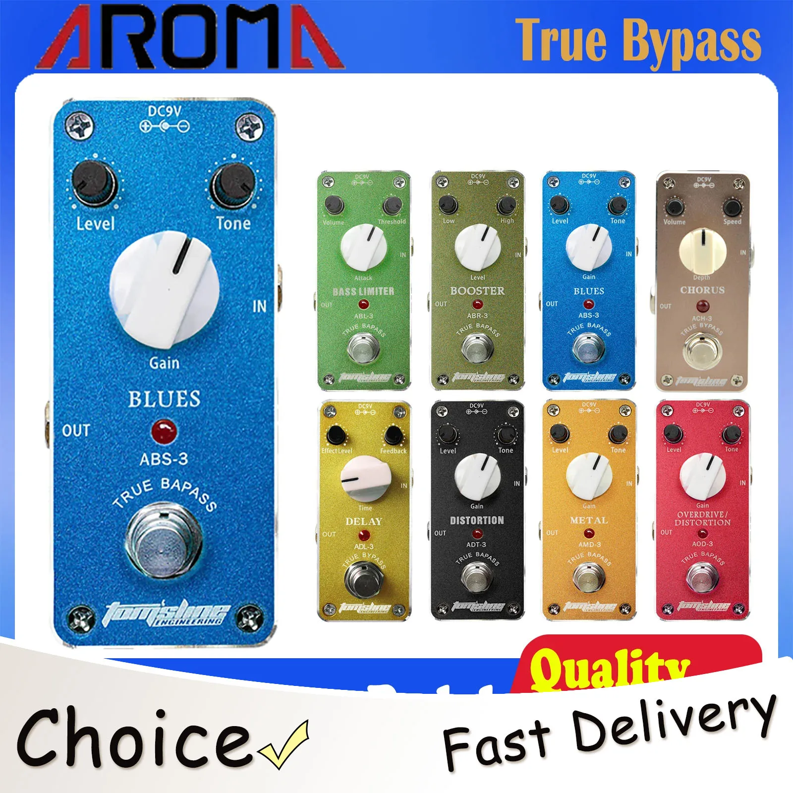 

AROMA Electric Guitar Effect Pedal True Bypass Distortion/Delay/Chorus/Overdrive Distortion/Booster/Blues/Metal/Bass Limiter