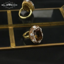 GLSEEVO Sudan Stone Tourmaline Women's Ring Color-preserving Personalized Luxury Ladies Inlaid Rhinestone Stone Jewelry Gift