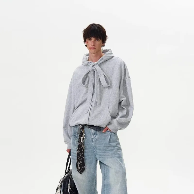 

Men's American Loose Fit Heavy Zipper Cardigan Sweatshirt High Street Couples Fashion Tops Y2k Niche Stylish Solid Color Jackets