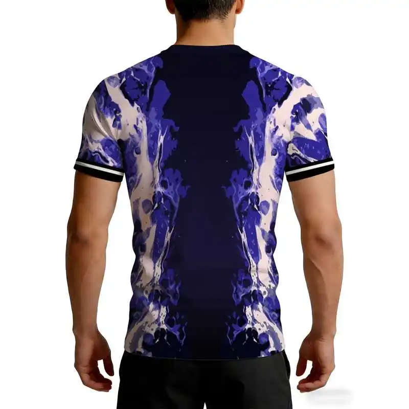 Men's High-Elasticity Quick-Dry Purple-White Splatter Print Fitness Top Short-Sleeve Tight-Fitting Sports Apparel