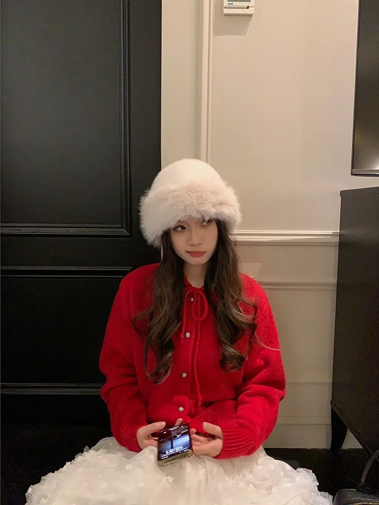 

FANCHOU Red Long Sve Knitted Sweater Coat for Women Winter New Sle Slim Fit Soft Comfortable Stand Collar Belted Cardigan