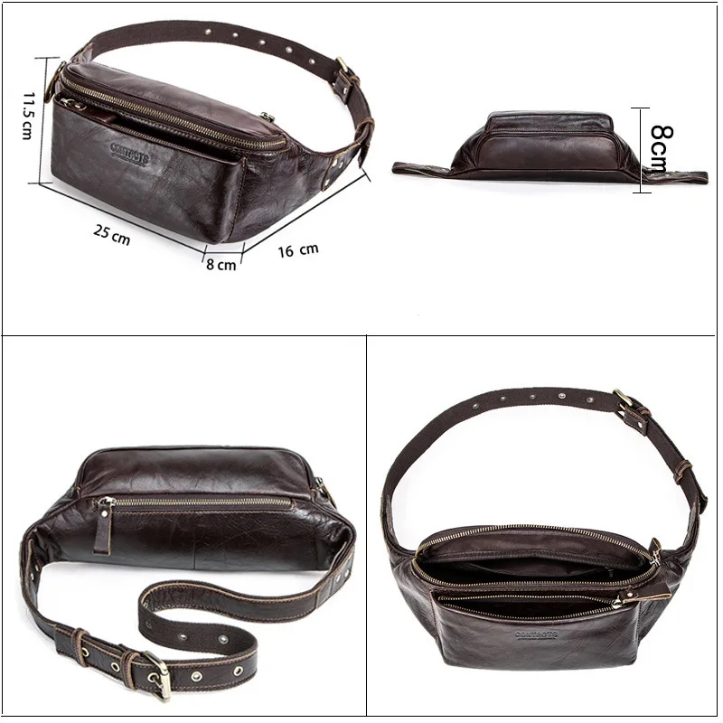 Large Capacity Men's belt bag genuine leather crossbody bag fashion male shoulder bag outdoor sports phone waist pack