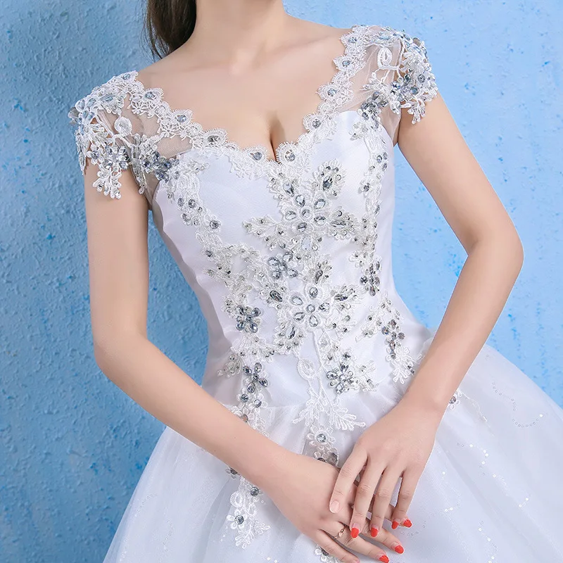 Customized Ball Gown Women Wedding Dresses Cap Sleeves Beads Lace Bridal Gowns Court Train Formal Vestido De Noiva Robe Mariage
