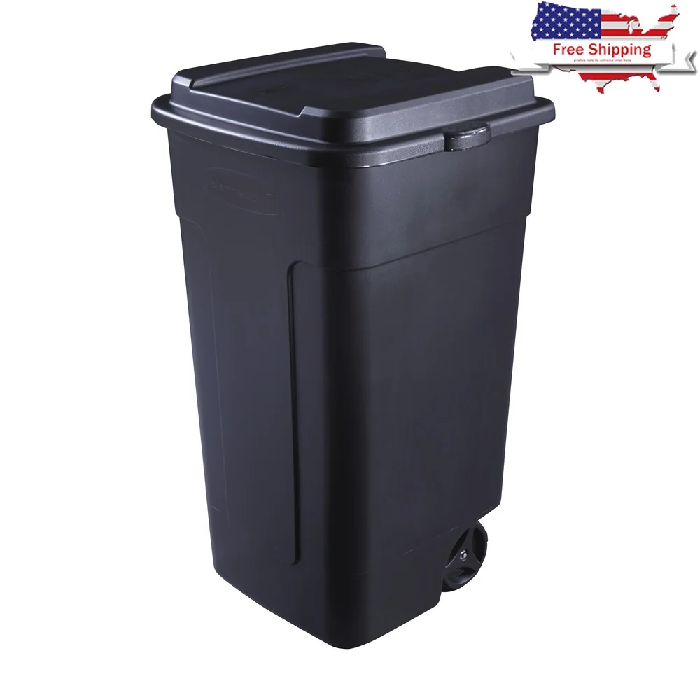 

50-галлонный колесный мусорный бак, прочный пластиковый мусорный бак с безопасной крышкой, легкая транспортировка, домашнее и коммерческое использование