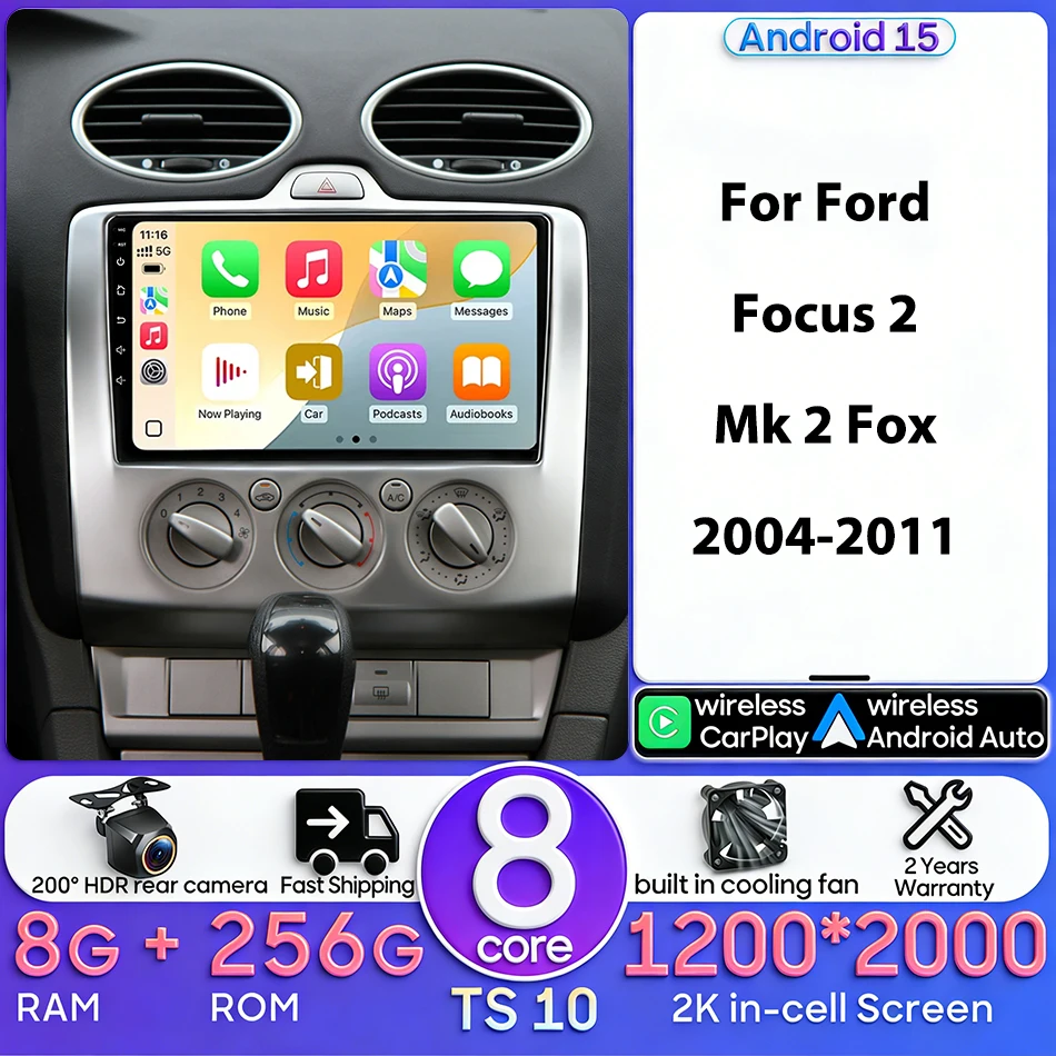 

Для Ford Focus 2 Mk 2 Fox 2004-2011: Автомобильная мультимедийная система Android Carplay, автомагнитола, видеоплеер, головное устройство, навигация GPS