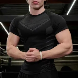 2025 Men Solid color Sport T-shirt Summer New gym Fitness Bodybuilding male Workout Shirts fashion Short Sleeves T-shirt men top