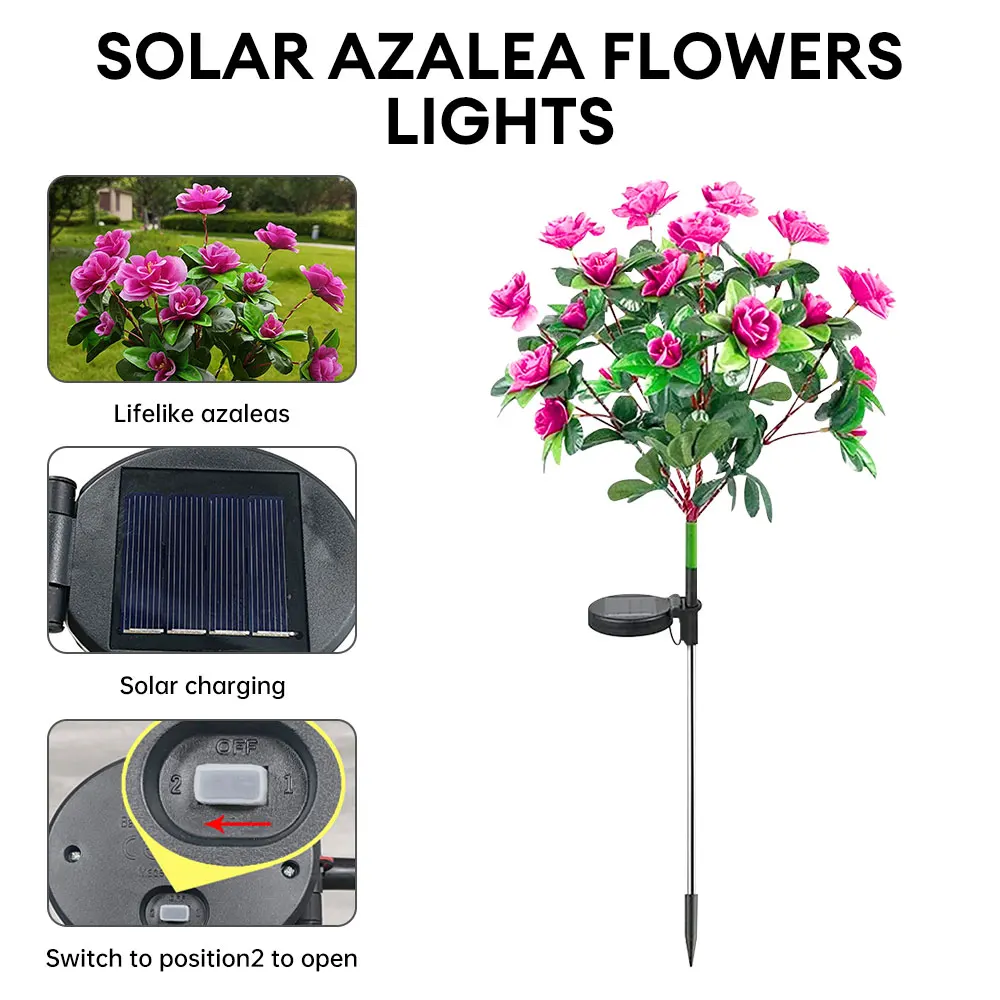 1Pcs LED Solar Azalea Flowers Light Outdoor Waterproof Garden Landscape LampYard Lawn Path Holiday Wedding Decor Lights