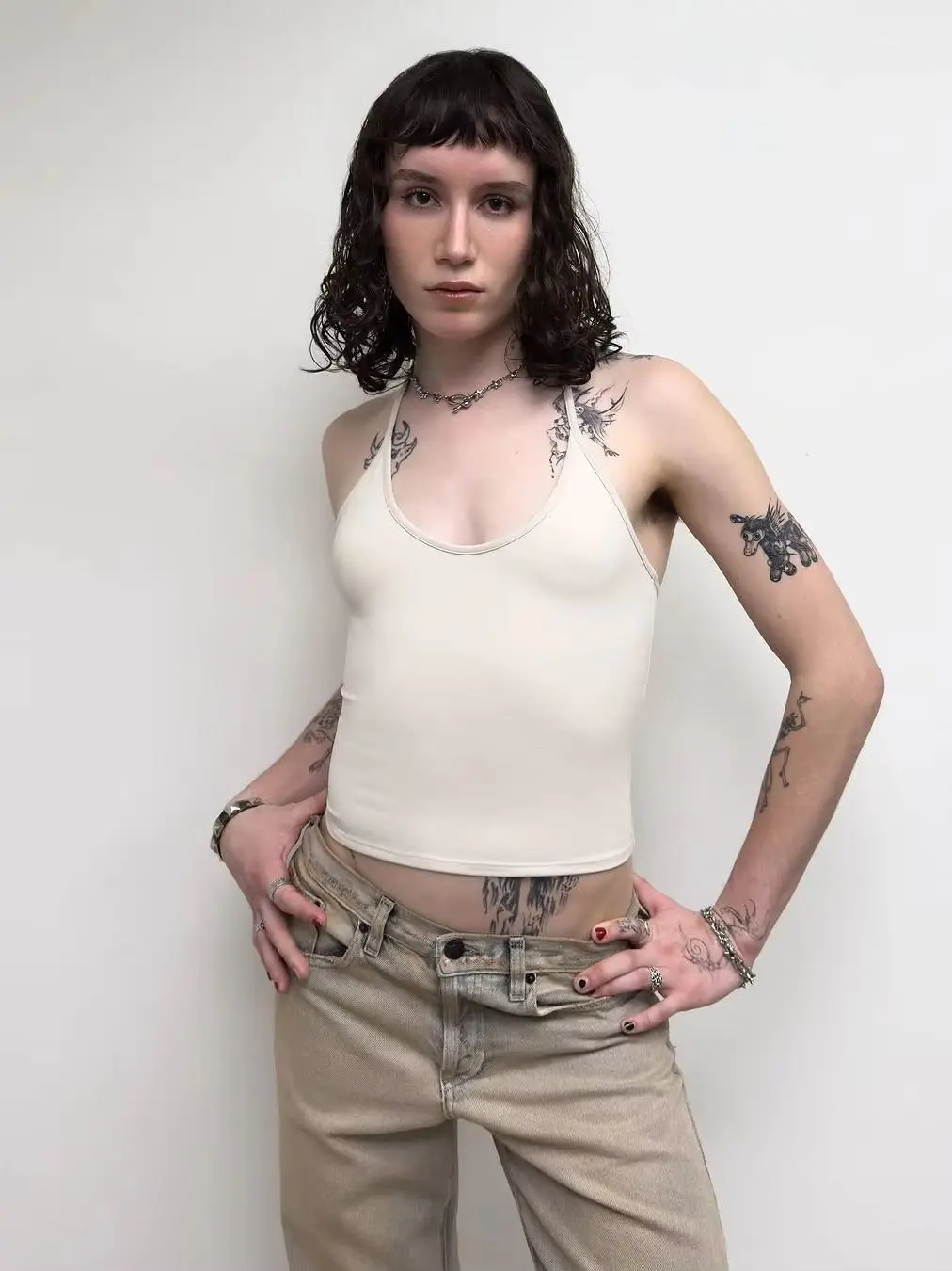 Tank Baby Blue Thin Strap Halter Small U-Neck Vest White Sexy Women's Summer Short Top image 6