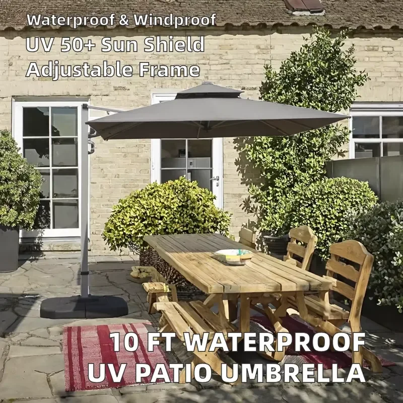 10 Ft Large Eco Friendly Outdoor Patio Parasol Waterproof Windproof UV 50+ Sun Shade Adjustable Aluminum Frame Outdoor
