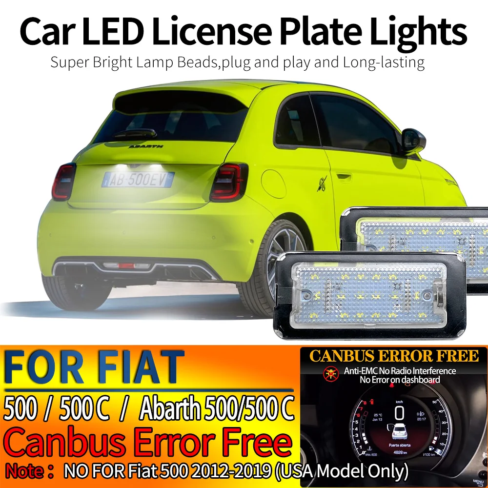 

2 шт. белые светодиодные лампы Canbus для подсветки номерного знака для Fiat 500 500C Fiat Abarth 500 500C 2007 2008 2009 2010 2011 2007-2016
