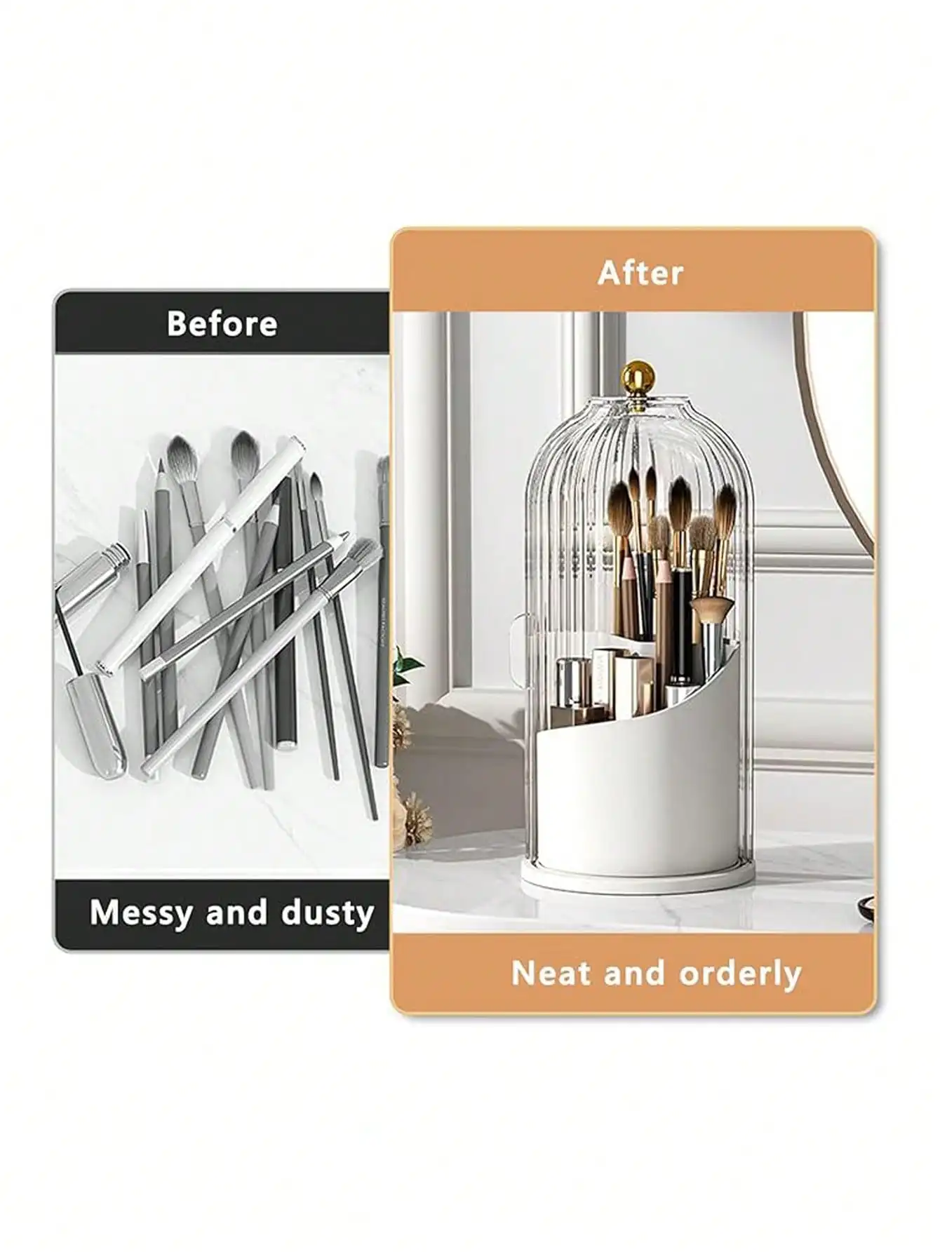 360 °   منظم المكياج الدوار |   تخزين مستحضرات التجميل الدوارة مع صواني قابلة للإزالة |   محمول للسفر والحمام