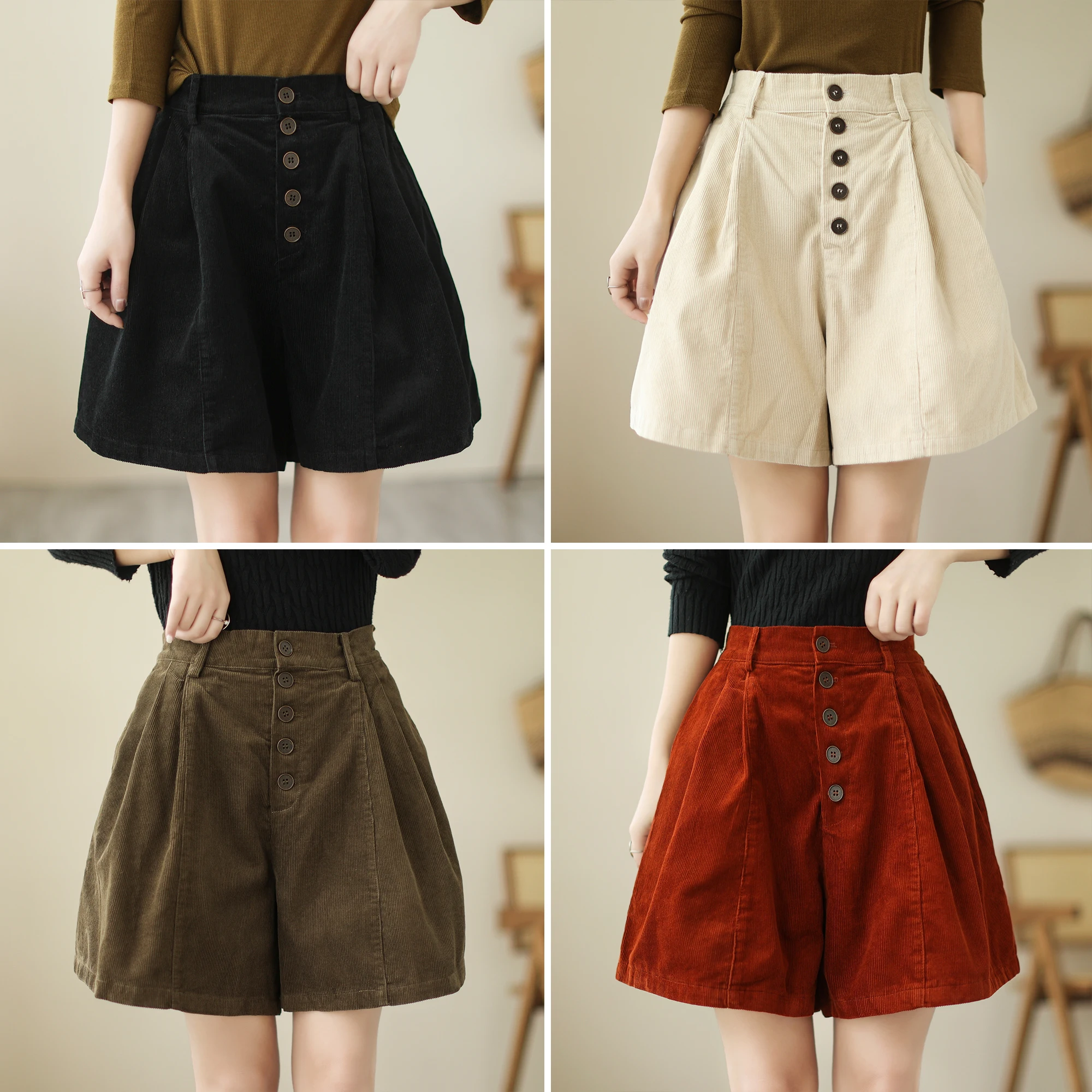 حجم كبير سروال قصير orts المرأة فضفاض بنطلون الاغراء عادية ألف خط واسعة الساق التمهيد السراويل الخريف الشتاء Faion عناصر