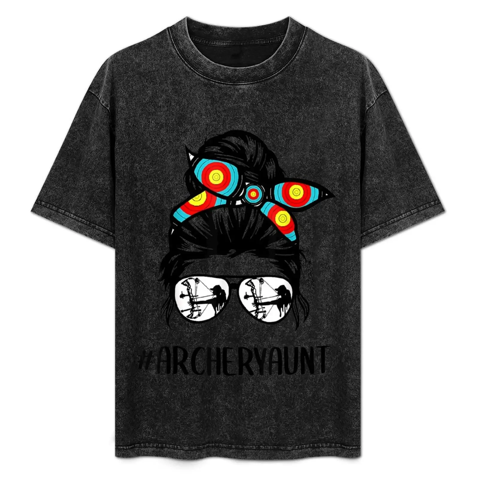 

Archery Aunt Life Messy Bun Hair Glasses Mother's Day T-Shirt Fashion Letter Print T-Shirt