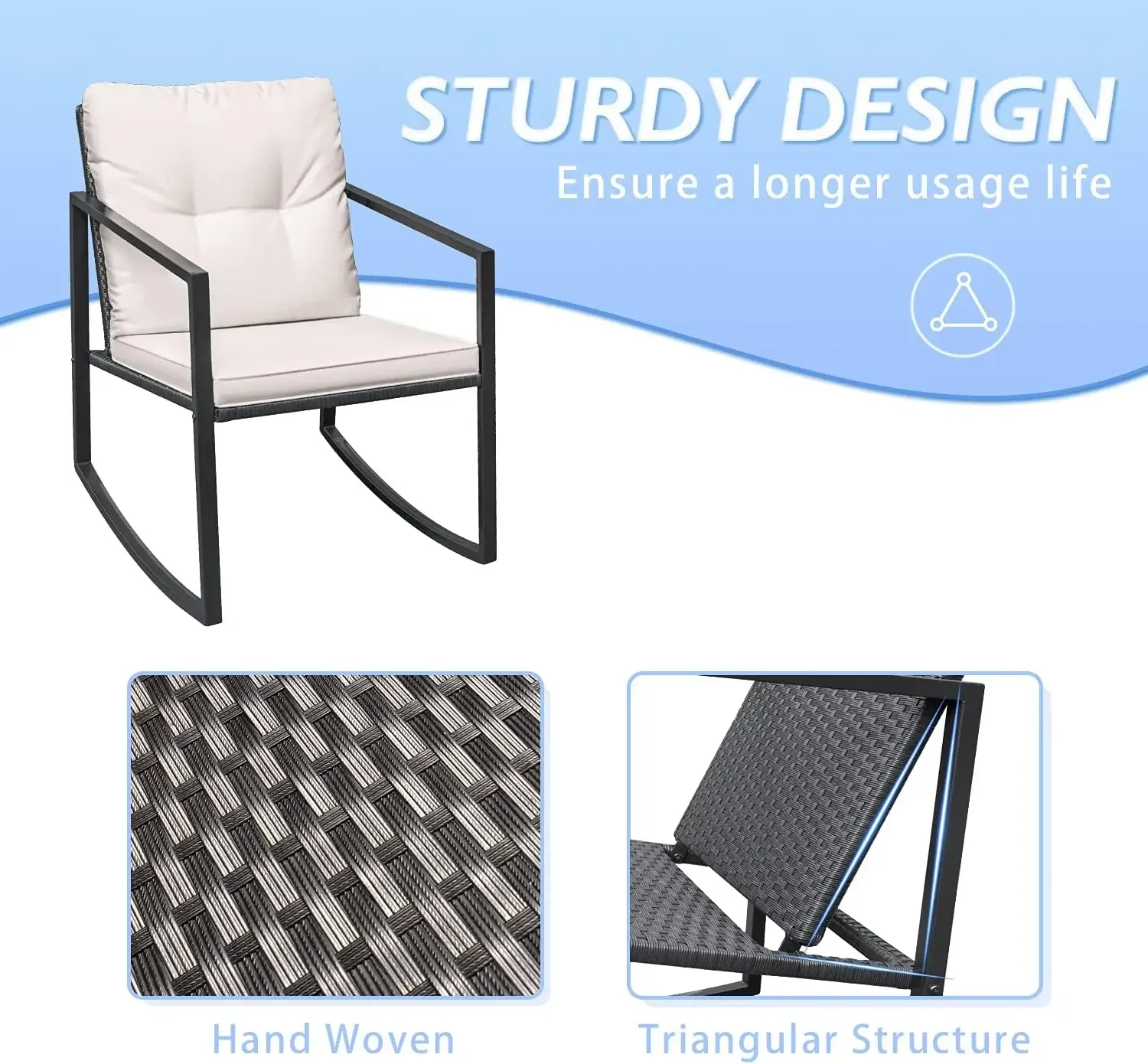 

And Glass Coffee Table,# 3 Pieces Rocking Wicker Bistro Set, Patio Outdoor Furniture Conversation Sets With Porch Chairs