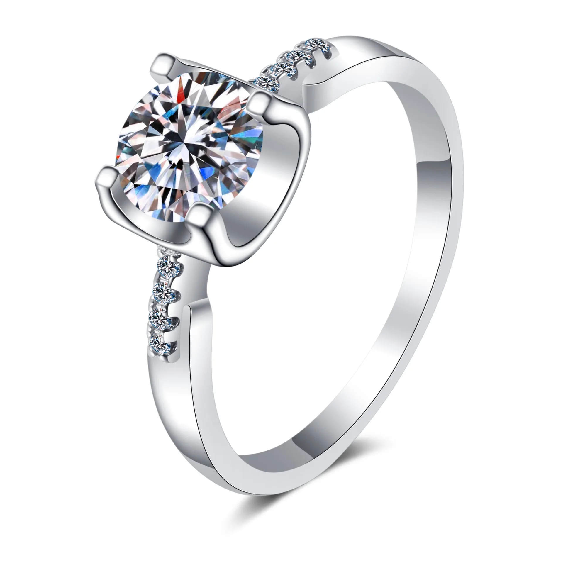 

S925 Sterling Silver High-End 1 Carat 2 Carat Moissanite Diamond Ring for Female Proposals