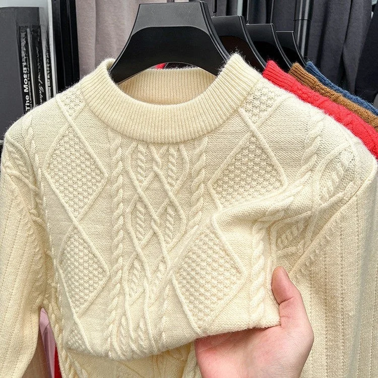 

Мужской зимний утепленный вязаный свитер с высоким воротником, свободного кроя, теплый, в стиле ретро, для ношения под одеждой, цвета красного вина, повседневный деловой стиль