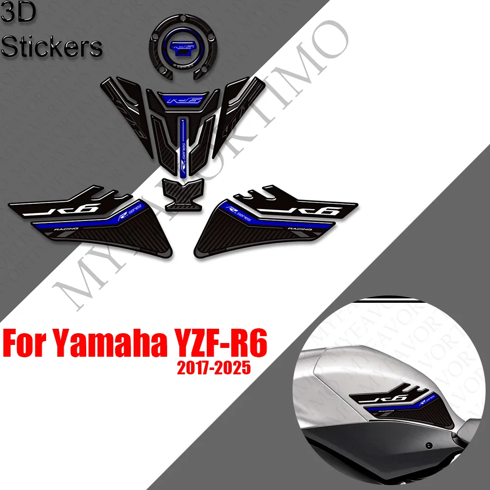 

For Yamaha YZF-R6 2017 - 2025 Motorcycle Tank Pad TankPad Cap Grips Gas Fuel Kit Knee Stickers Decals Protection YZFR6 YZF R6