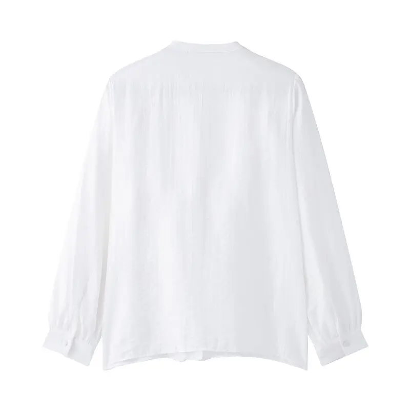 

Spring 2025 Women's Faion Versatile Long Sve irt Decorative Vertical Ruffle Layered Decoration All-Match Sle 748406