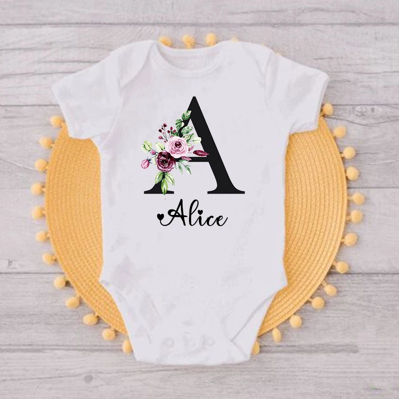 Personalised Floral Wreath New Baby Girl Clothes Custom Infant First Name Bodysuits Baby Shower Gifts Newborn Toddler Jumpsuits image 4