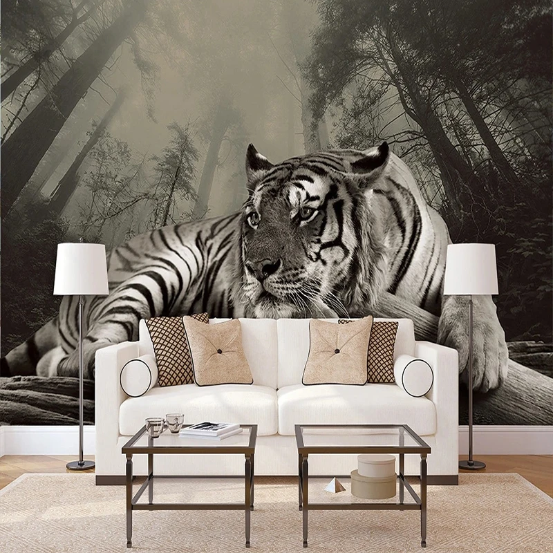 

Custom Mural Wallpaper Nordic Simple Creative Tiger Forest Wall Painting Kids Bedroom Boy's Room Background Home Decor Wallpaper