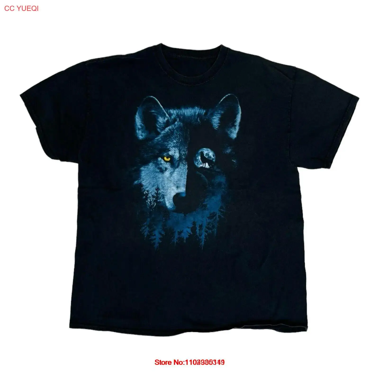 Vintage Wolf T-Shirt Size XL Half Face Moon Howling Black Forrest