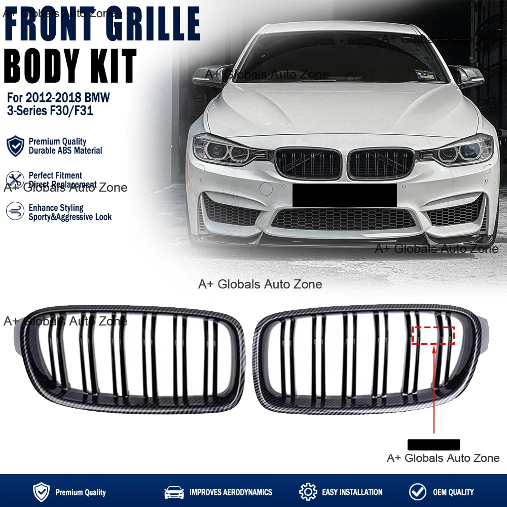 Carbon Fiber Look Double Slat Kidney Style Front Bumper Grille Racing Grille For BMW 3-Series F30/F31 2012-2018 320i 328i 335i