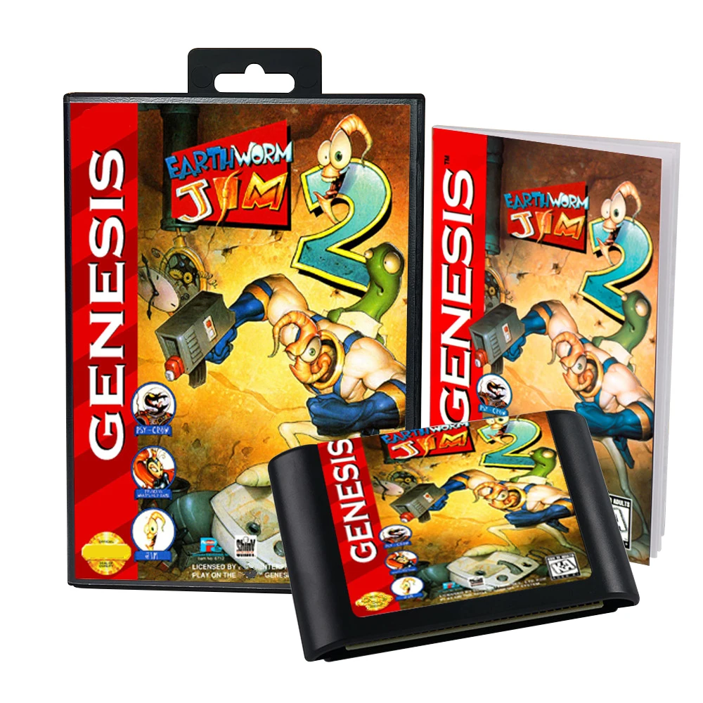 Kartrid game Retro Earthworm Jim 2 16bit untuk konsol video game Sega Genesis Megadrive