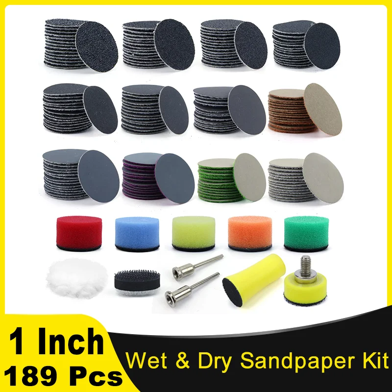 

1 Inch Wet and Dry Sandpaper Kit 60-10000 Sandpaper with Polishing Pad and Interface Pad for Drill Grinder Rotary Tools and Wood