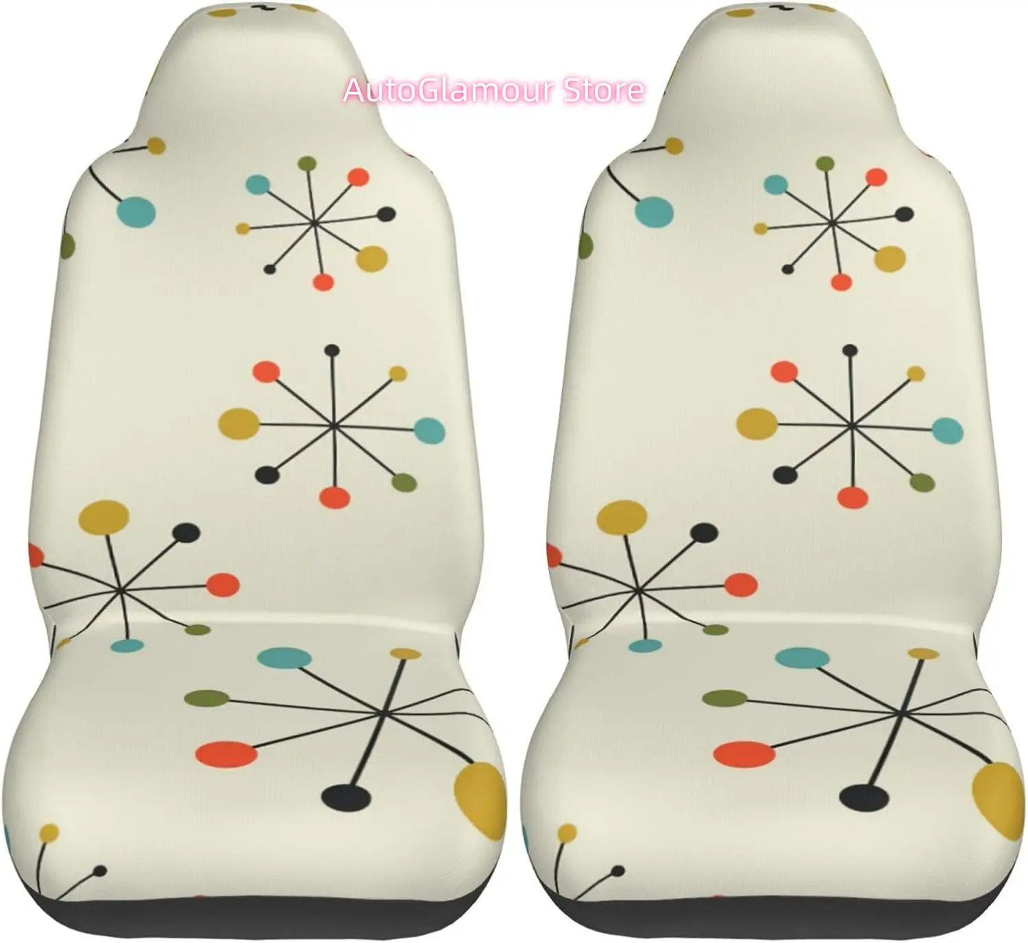 Mid Century Fifties Modern Atomic Retro Fashionable and Durable Car Seat Covers in Two Sets, Protecting The Car Seats