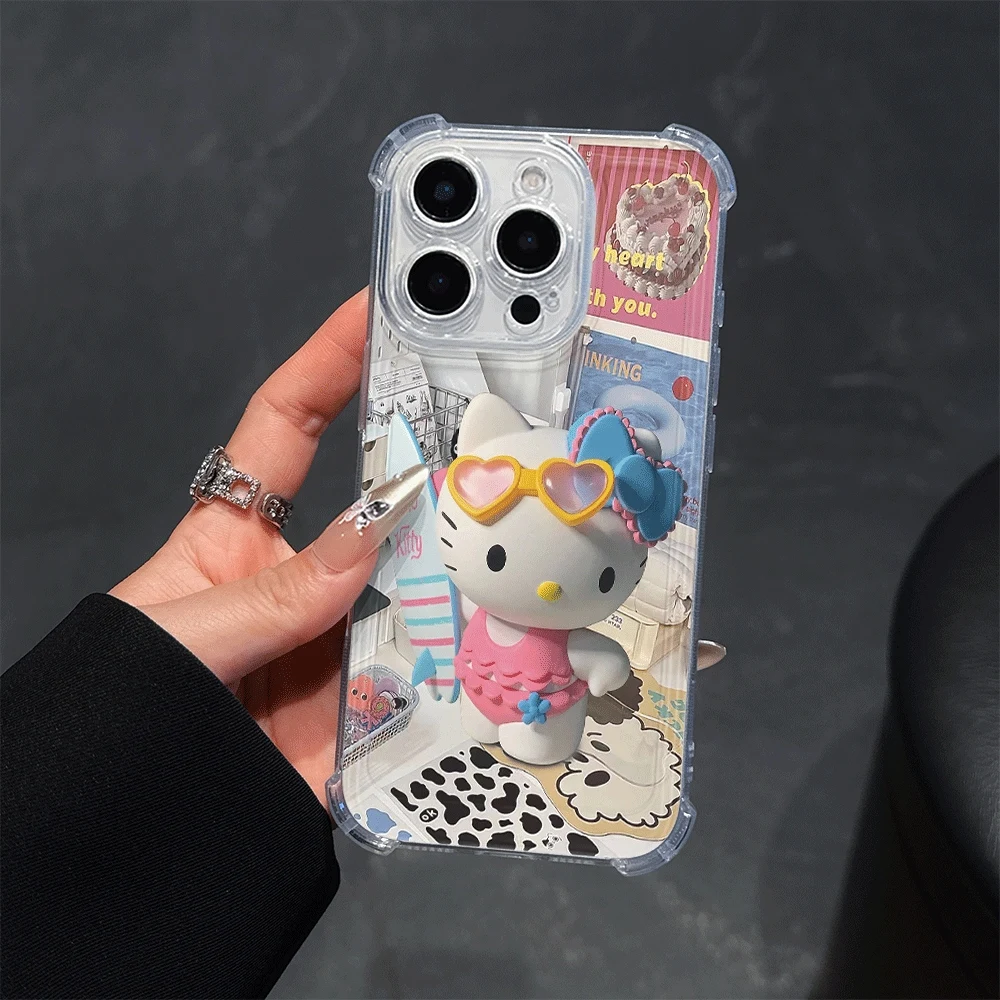 

Hello Kitty Phone Cases For IPhone14 Pro IPhone 16/15/14/13/12/11/x/xs/xs Max Girl Mobile Phone Cases Sanrio KT Fall Prevention
