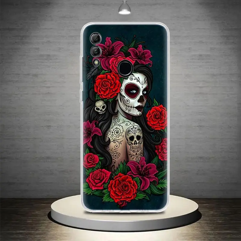 Catrina Beautiful Rose Girl Skull Phone Case Capa For Huawei Honor 9 10 Lite 9X 8X 8A 8S Y5 Y6 Y7 Y9 P Smart Z 2019 1020i Patter