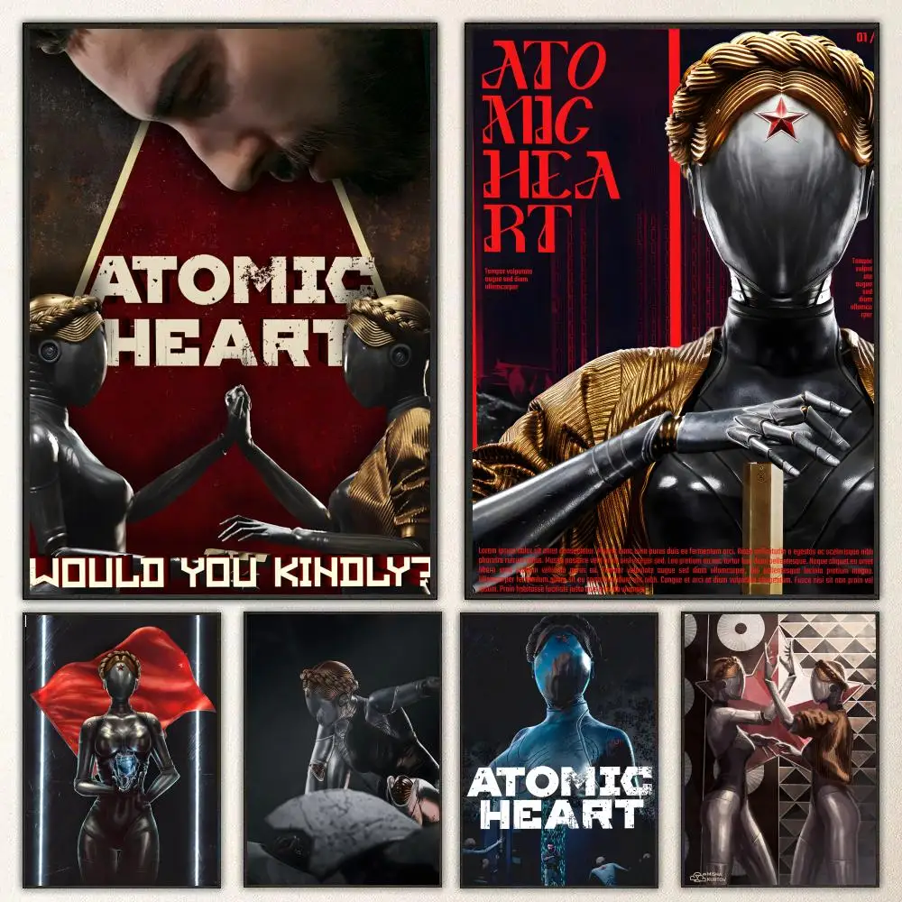 Game Atomic Heart Poster Self-adhesive Art Waterproof Paper Sticker Coffee House Bar Room Wall Decor
