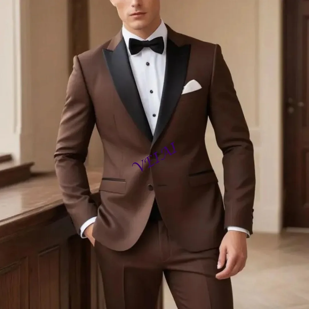 تخصيص الأسود التلبيب بني داكن رجال الأعمال البدلة حفل زفاف حفلة موسيقية العريس وصيف المناسبات الرسمية البدلات الرسمية 2 قطعة مجموعة الحريق