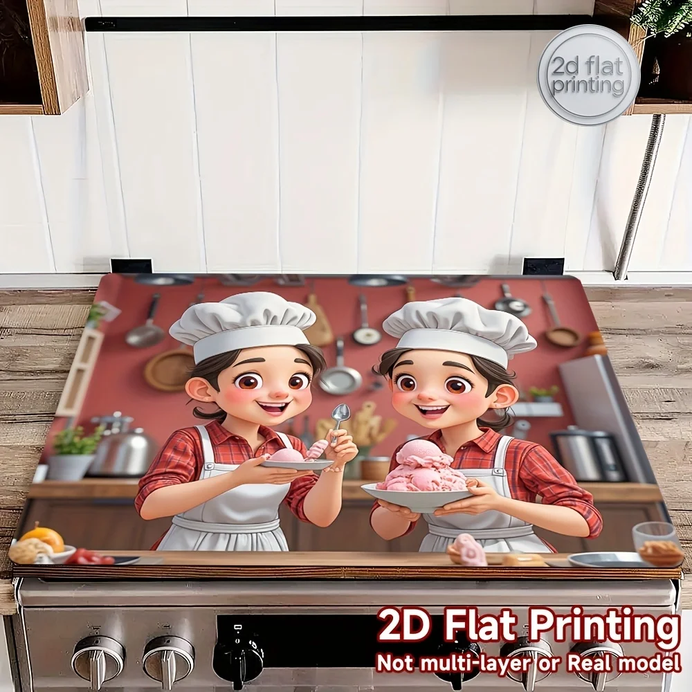Protector de Cocina 2D Plano, 1 Pieza, Alfombrilla Protectora para Estufa, Protector de Cerámica para Estufa, Protector de Superficie de Estufa con Diseño de Chef de Dibujos Animados