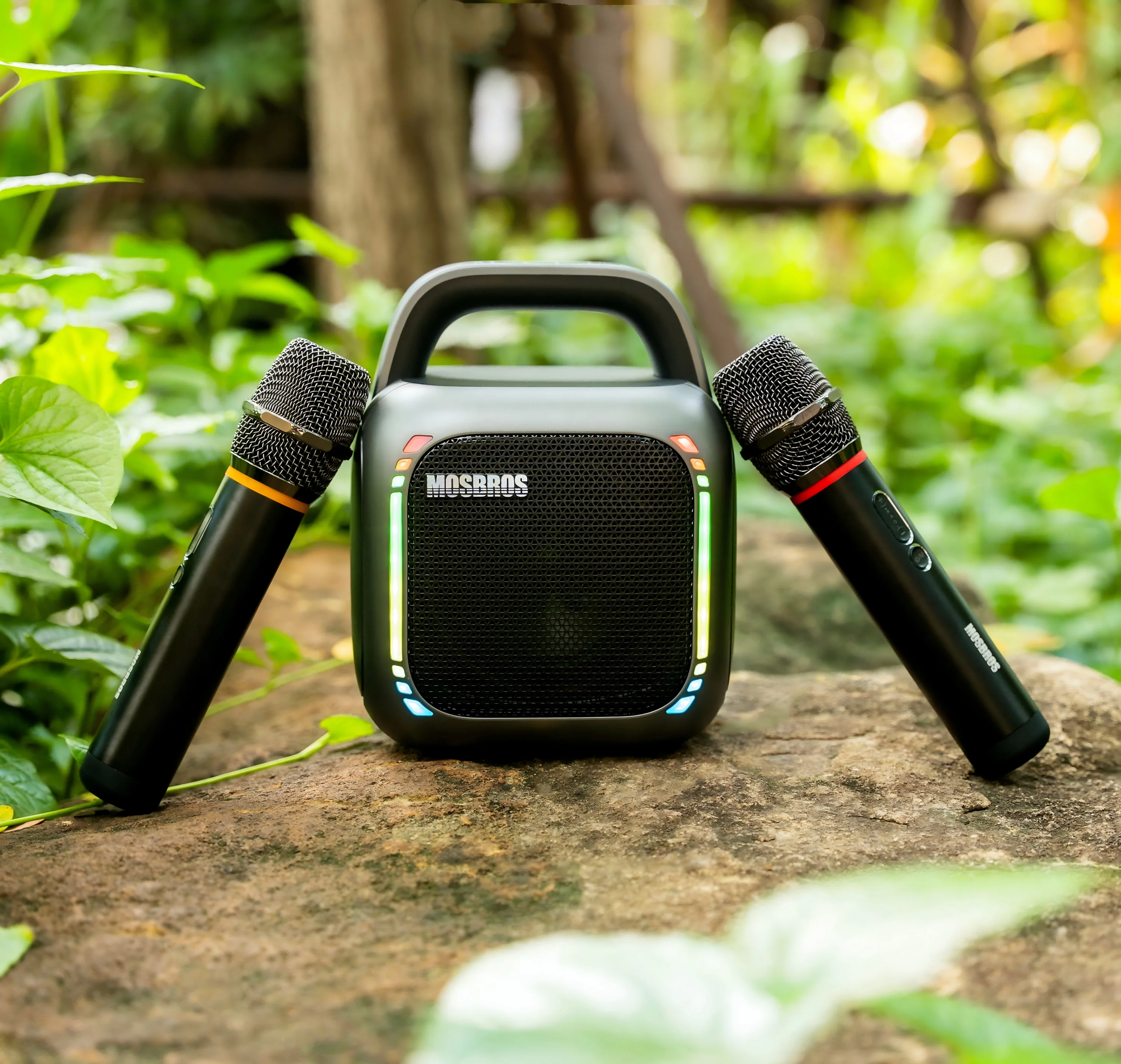 50W Portable Karaoke Bluetooth Speaker with 2 Wireless Mics | 8000mAh Power Bank, HiFi Bass, RGB Lights, TWS Pairing