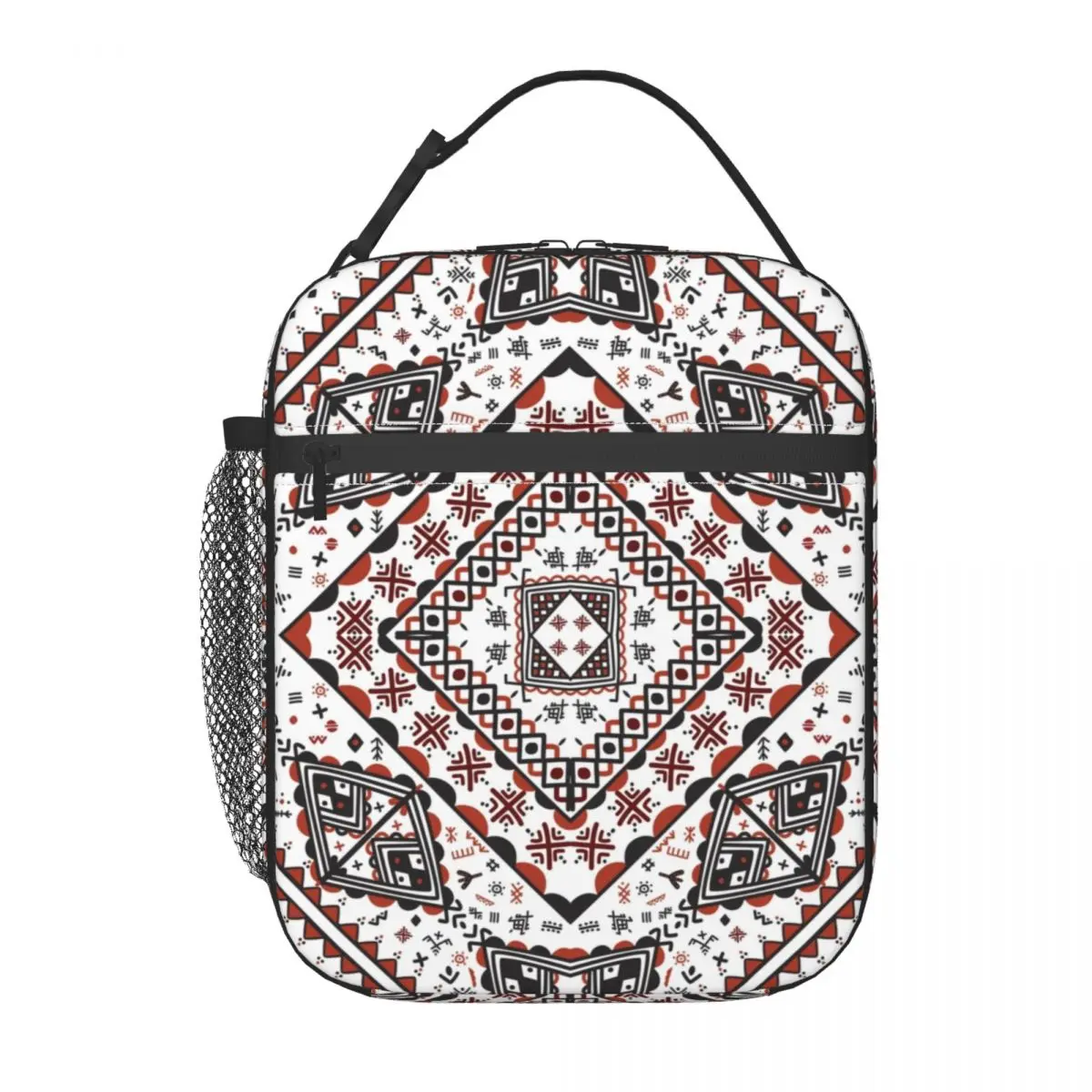 Custom Kabyle Pottery Berber Motifs Lunch Bag Thermal Cooler Geometry Ethnic Berber Insulated Lunch Boxes Kids School Children