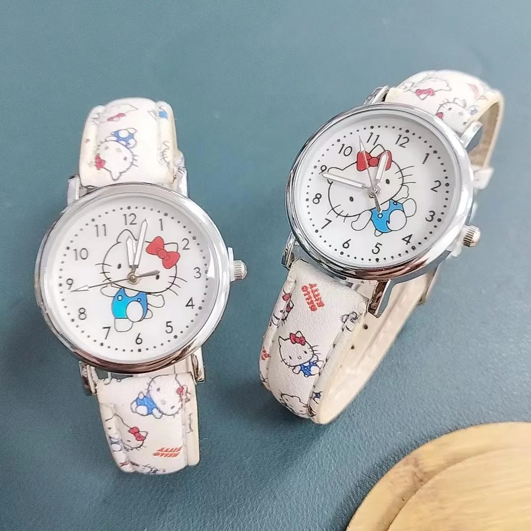 MINISO Sanrio Hello Kitty Children\'s Watch  Cartoon Anime High Quality White Leather Watch Toy Kid Gift