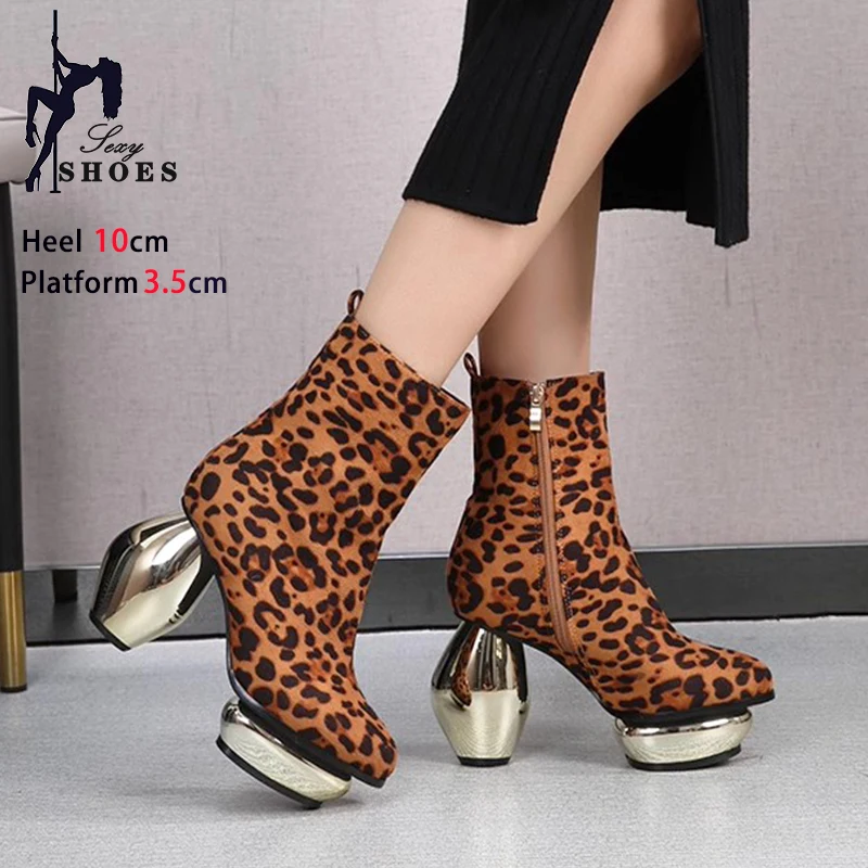 Strange style Boots New Women Thick Platform Autumn Winter Shoes Fashion Leopard High Heels Ankle Booties For Women Plus Size 42