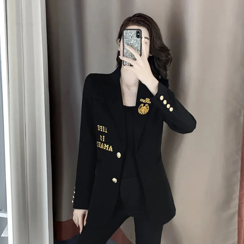 Professional Blazer Jacket Women Outwear Spring Autumn New Korean Shoulder Pad Long-sleeved Slim Casual Blazer Jacket Female Top