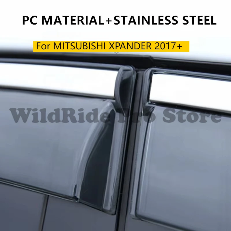 

Car Wind Deflectors for MITSUBISHI XPANDER 2017+Accessories Weather Sun Shade Rain Guard Injection+Stainless Steel Vent Visor