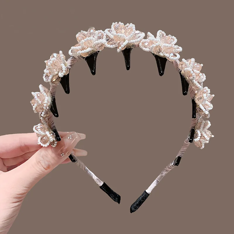 New Pearl Crystal Flower Hairbands Headband with Teeth Face Wash and Makeup Hair Hoop Accessories Women Hair Bands Hair Clips