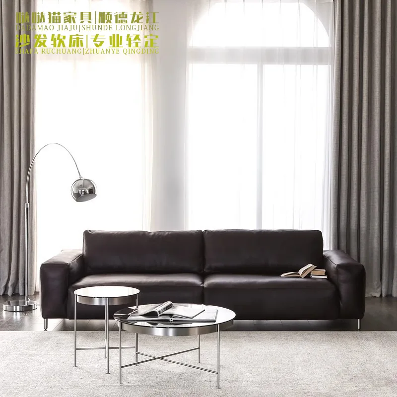 

Retro Leather High-footed Tofu Sofa Living Room Italian Medieval Style High-end Full-grain First-layer Green Leather Sofa