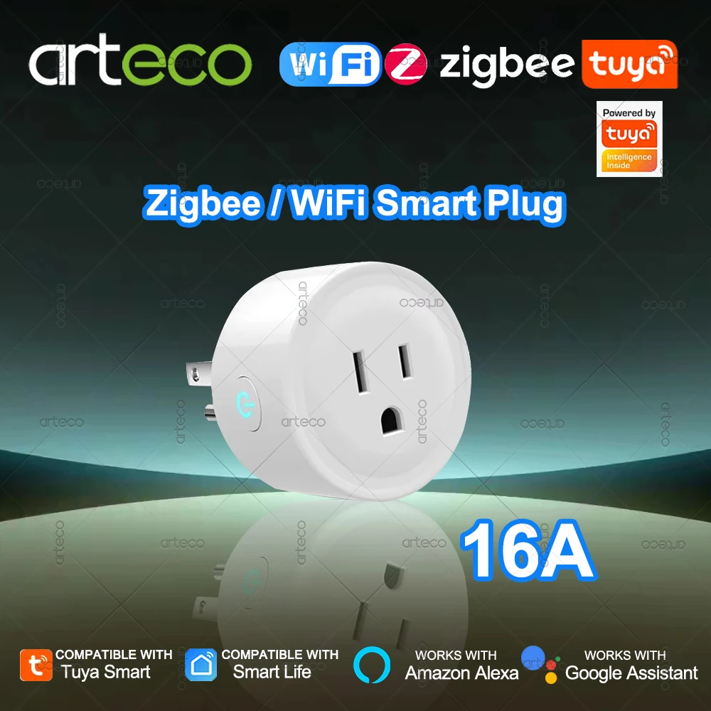 

Розетка Tuya WIFI/Zigbee US Smart Plug 16A для Smart Life, розетка с дистанционным голосовым управлением, работает с Google Home Alexa Z2MQTT