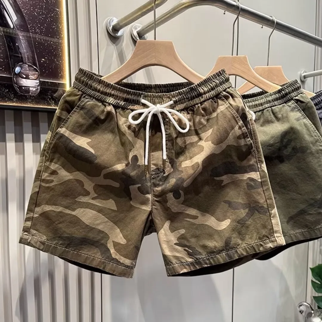 

Summer Casual Camouflage ort Pants Elastic Waist Loose Fit Men's 3/4 Length Trendy Trousers Breathable Youth Active Sle