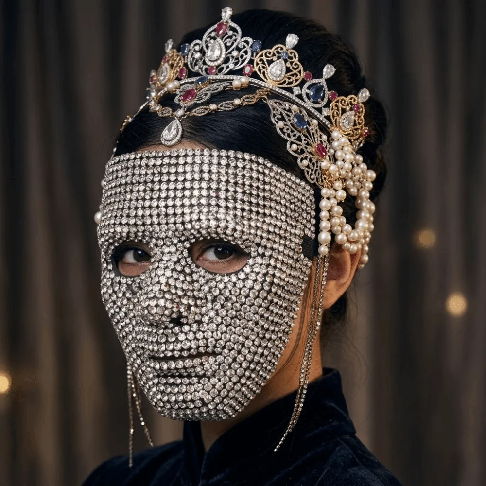 Cosplay Venetian Masquerade Party Mask Vintage Elastic Bands Rhinestone Mask Luxury Elegant Full Face Mask Fancy Dress